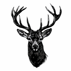 Wall Mural - A black and white drawing of a deer 's head