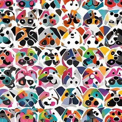 Wall Mural - AI generated illustration of various dog faces in a playful pattern