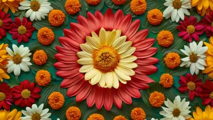 Sticker - Colorful flower arrangement with yellow and red flower in center