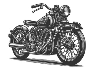 Wall Mural - classic motorcycle, featuring detailed design elements and engine parts sketch engraving generative ai vector illustration. Scratch board imitation. Black and white image.