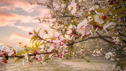 Blossoming tree branches in springtime