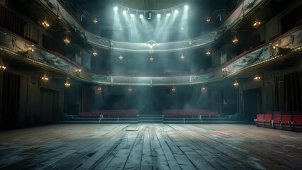 Poster - Large empty stage with red curtains and spotlight