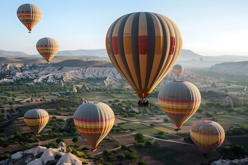 Wall Mural - A pattern of hot air balloons over a landscape
