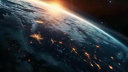 Poster - Close up of Earth at night, with sun setting in background