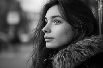 Poster - Portrait jeune femme noir et blanc