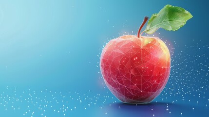 Wall Mural - Low poly apple fruit with polygonal wireframe concept on blue background. AI generated image hyper realistic 