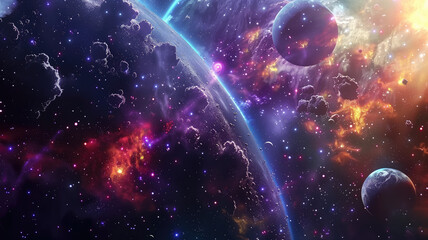 Wall Mural - Universe scene with planets, stars and galaxies in outer space showing the beauty of space exploration