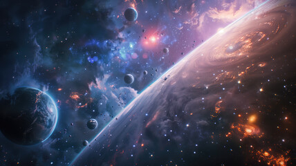 Wall Mural - Universe scene with planets, stars and galaxies in outer space showing the beauty of space exploration
