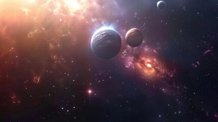 Wall Mural - Universe scene with planets, stars and galaxies in outer space showing the beauty of space exploration