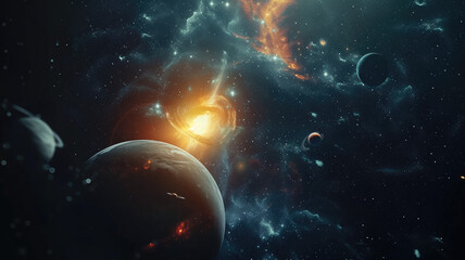 Wall Mural - Universe scene with planets, stars and galaxies in outer space showing the beauty of space exploration