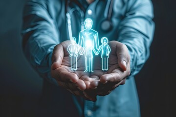 Life insurance concept, healthcare, and medical, businessman with protective gesture family life insurance, digital healthcare, Medical technology, financial health, savings, Insurance online buy