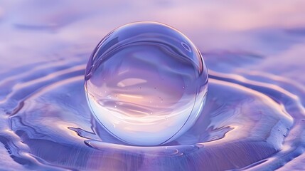 Wall Mural - Crystal clear lilac water bubble on the surface with water.