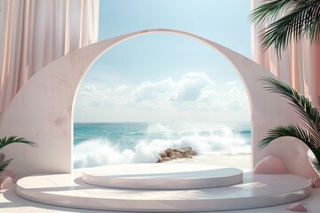 Wall Mural - A white archway with a view of the ocean