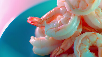 Wall Mural - close-up of fresh cooked shrimp on a blue plate