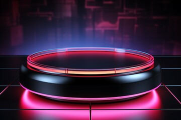 Poster - Stage podium with lighting, Stage Podium Scene with for Award Ceremony on red Background