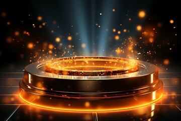 Poster - Abstract round podium illuminated with spotlights. Award ceremony concept. Vector illustration