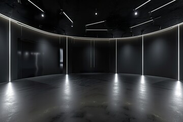 Poster - A large empty room with a black floor and white walls