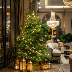 christmas tree with presents. generative ai