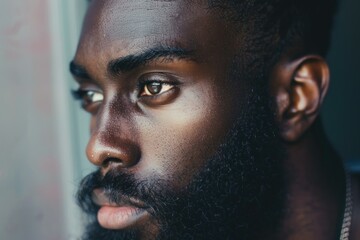 Sticker - Young african american man with beard looking away and thinking