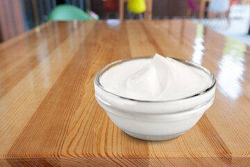 Canvas Print - Natural homemade tasty white yogurt in bowl