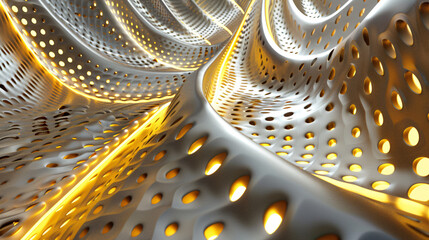Leinwandbilder - Futuristic design featuring a metallic structure with glowing lines, creating a sense of depth and movement