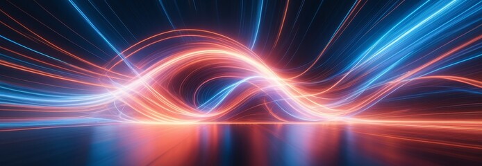 Poster - Light lines and waves, long exposure. Abstract background. Banner, poster. With copy space