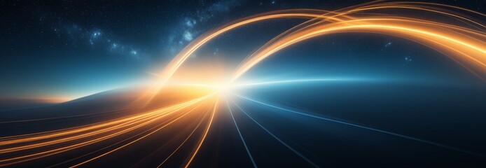 Poster - Light lines and waves, long exposure. Abstract background. Banner, poster. With copy space