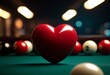 © Eugen - Heart in billiard ball style, on billiard table. Banner, poster, background. Copy space.