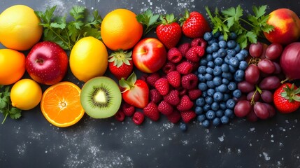 Poster - A colorful assortment of fruits and vegetables, including apples, oranges