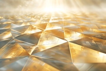 Wall Mural - A shimmering field of gold and silver geometric patterns under a soft, glowing light