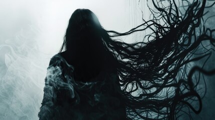 Ghostly Appearance of a Female Specter with Flowing Hair