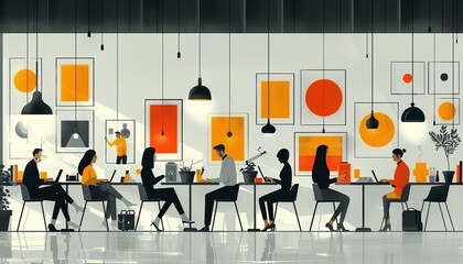 Wall Mural - silhouettes of people working