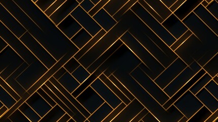 Canvas Print - Seamless pattern Abstract black and gold geometric background with glowing lines.