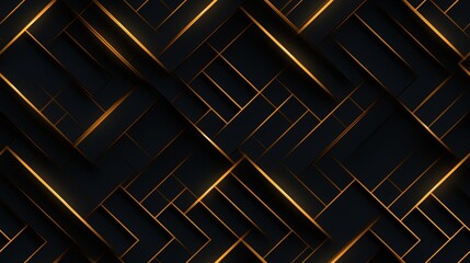 Canvas Print - Seamless pattern Abstract black and gold geometric background with glowing lines.