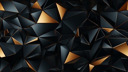Canvas Print - Black and gold geometric background with triangles seamless pattern.