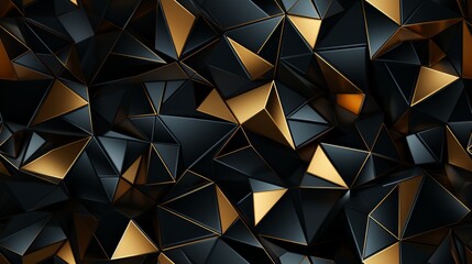 Sticker - Black and gold geometric background with triangles seamless pattern.