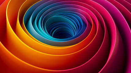 Colorful spiral of layers forming a deep tunnel, with gradients from red to blue.