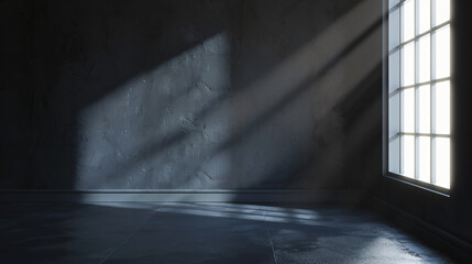 Leinwandbilder - Sunlight streaming through a window, lighting up a dark room with a blank wall for text placement