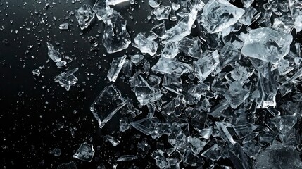 Crushed Ice Scattered Across a Dark Background, Capturing the Motion of Dispersing Pieces





