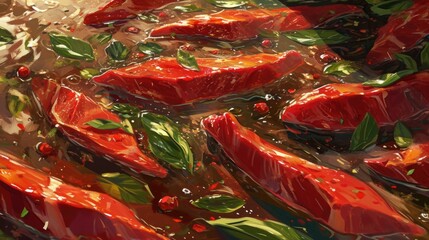 Wall Mural - A close-up view of a plate of cooked meat and other ingredients