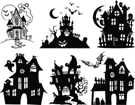 Halloween house vector illustration, Halloween house silhouette, Haunted house svg, Haunted house clipart, Haunted house silhouette, Halloween Bundle Svg, Haunted House Svg Bundle ,Spooky house svg,
