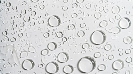 Water droplets on a white background, top view