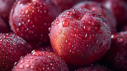 Wall Mural - A bunch of red cherries with water droplets on them