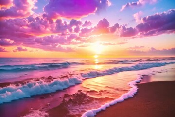 Wall Mural - Beautiful colorful sunset over the ocean in Florida at St Aravena Beach, USA. A stunning view of the sky with clouds and waves on the beach.