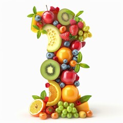 Typography of the letter i crafted from fresh fruit. Fruits and vegetables. Easy to remove background. Creative and healthy concept.