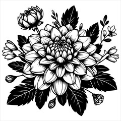 Wall Mural - Dahlia flower black outline illustration.