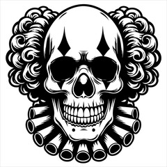 Wall Mural - Clown skull black outline creepy illustration.