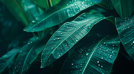 The leaf is wet and shiny, reflecting the light
