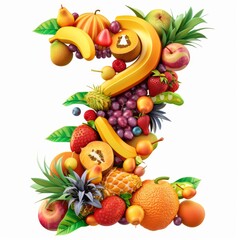 Typography of the letter Z crafted from fresh fruit. Fruits and vegetables. Easy to remove background. Creative and healthy concept.