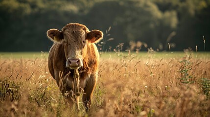 Poster - A Cow in a Field of Grass